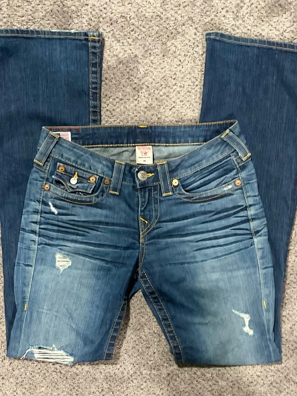 Y2K True Religion Joey World Tour Flare Bootcut Jeans Sz 29 Distressed Low Rise - Picture 4 of 11
